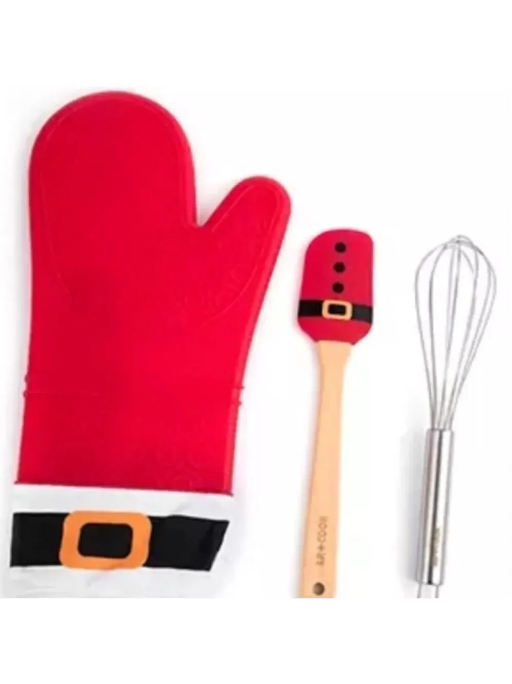 Christmas Baking Set Solid Silicone Potholder Oven Mitt Whisk and Spatula